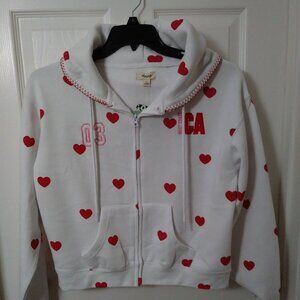 Hoodie Sweatshirt White/Red Hearts Size M